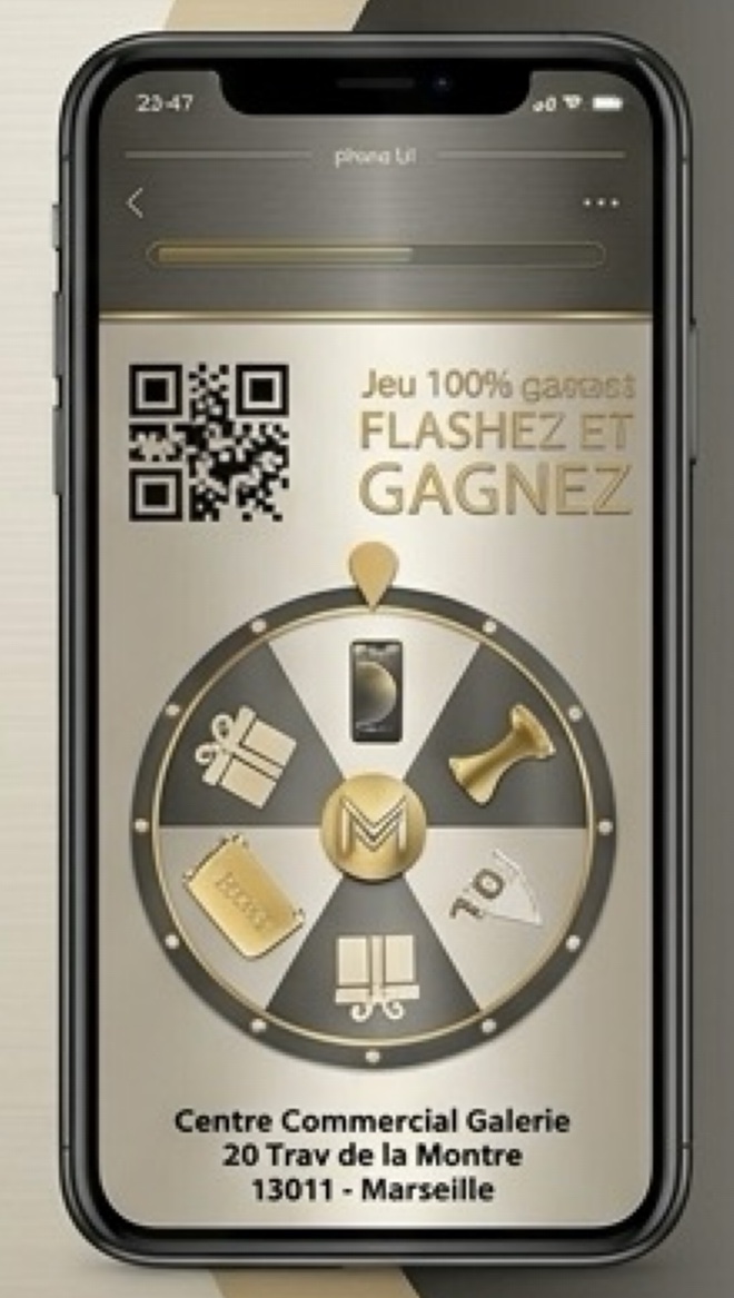Flash & Magic interactive QR game on a smartphone with a prize wheel
